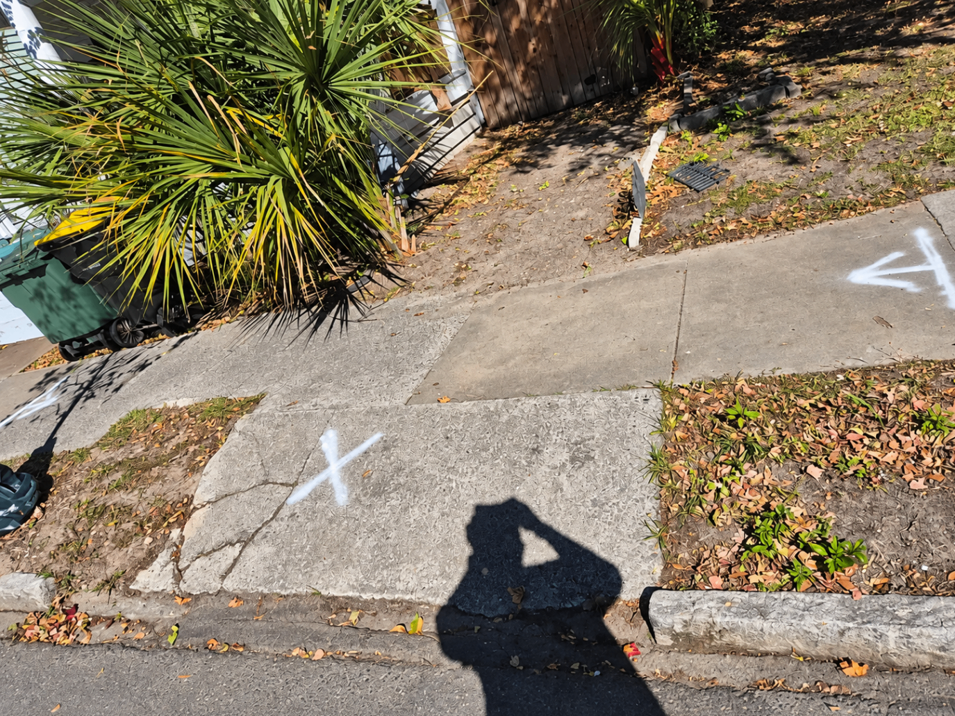 Damaged sidewalk marked before replacement